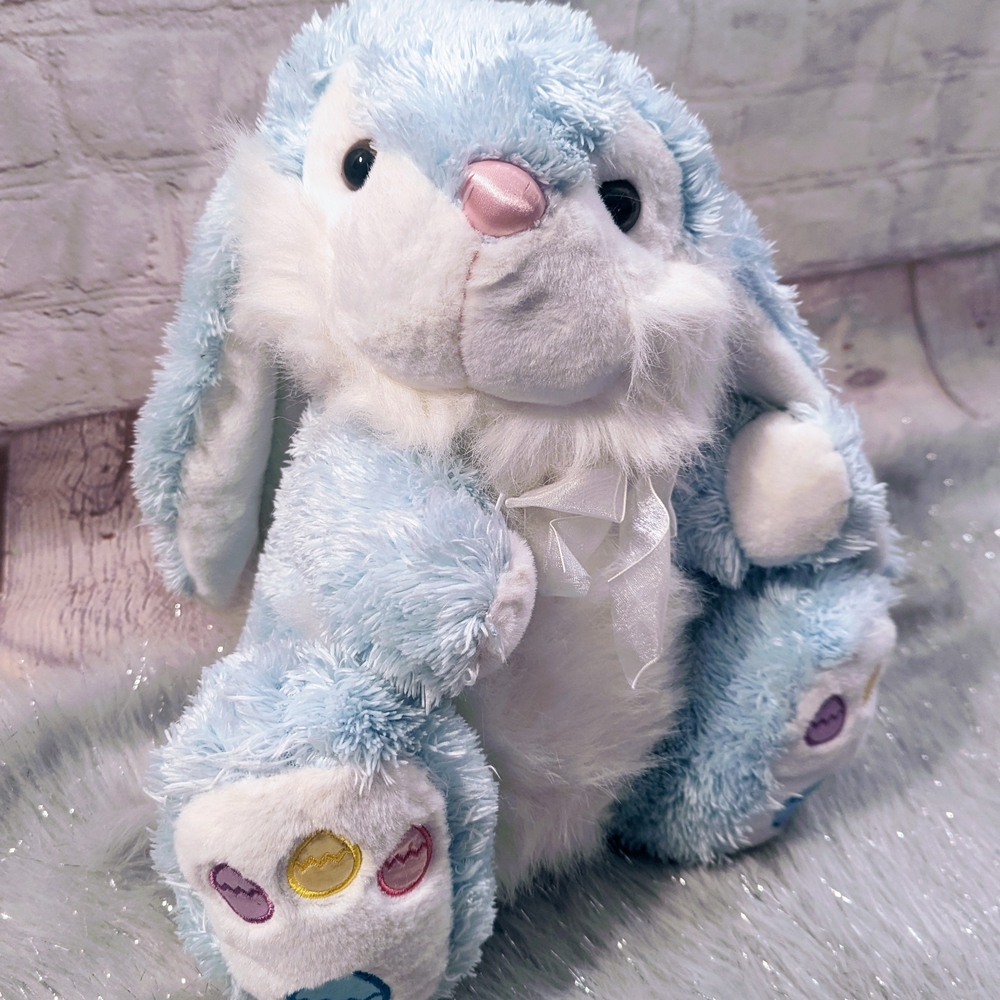 Dan Dee Fluffy Blue and White Stuffed Bunny
